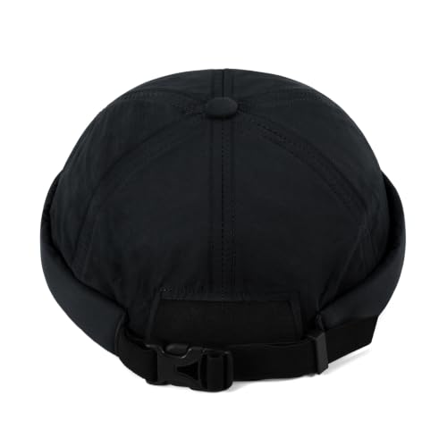 Clakllie Quick Dry Brimless Docker Cap for Men Summer Beanie Sailor Skullcap Lightweight Waterproof Adjustable No Brim Hat - color: S-ct86-black