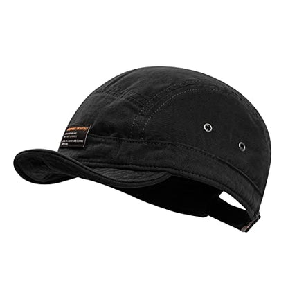Clakllie Retro 5 Panel Short Brim Cap Casual Baseball Caps Dad Hat Flat Bill Snapback Fitted Caps Trucker Hat Short Cadet Cap - color: S-dy09-black