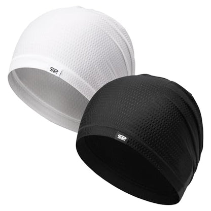 LONGLONG 2 Pack Summer Cooling Beanies Breathable Skull Caps Fits Big Heads - color: Black+white