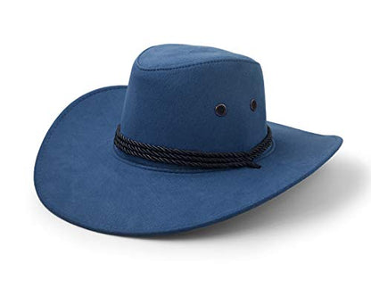 Cowboy Hat, Sun Hat Faux Felt Leather Suede Travel Cap Western Hat Outdoor Sun Protect - color: Navy