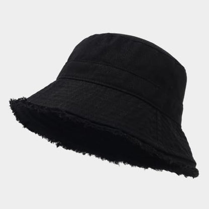 Quanhaigou Frayed Unisex Sun Hats, Fashion Beach Bucket Hat for Men Women,Summer Outdoor Boy's Girls Boonie Cap - color: Patchwork Black