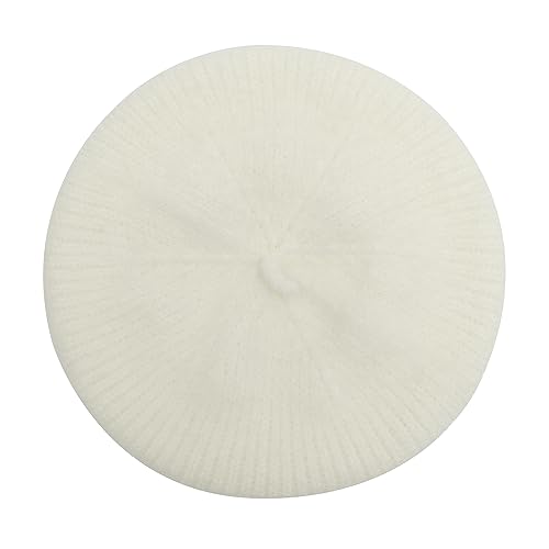 ZLYC Women French Beret Hat Winter Knitted Stretchable Beret Artist Cap - color: Plain White