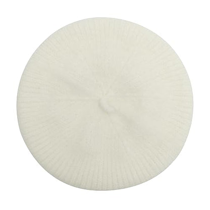 ZLYC Women French Beret Hat Winter Knitted Stretchable Beret Artist Cap - color: Plain White