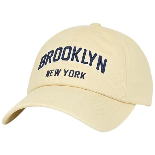 E BY ELIDAN Brooklyn New York Baseball Cap, Embroidered Dad Hat - color: Cream