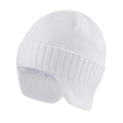 Home Prefer Mens Winter Hat Knit Earflap Hat Stocking Caps with Ears Beanie Hat - color: White