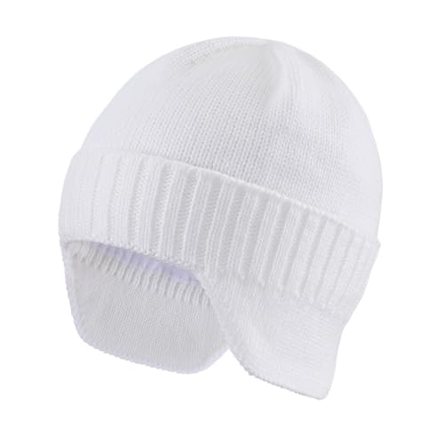 Home Prefer Mens Winter Hat Knit Earflap Hat Stocking Caps with Ears Beanie Hat - color: White