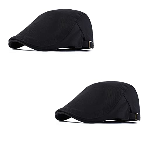 Magik Solid Cotton Gatsby Cap Men's Ivy Hat Golf Driving Flat Cabbie Newsboy Buckle - color: Black