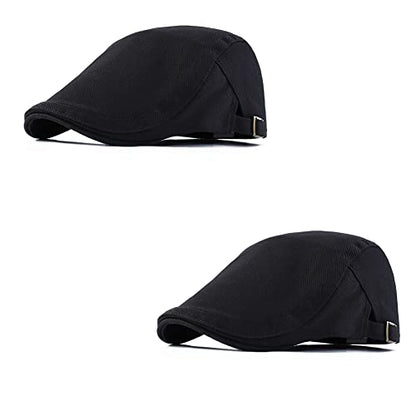 Magik Solid Cotton Gatsby Cap Men's Ivy Hat Golf Driving Flat Cabbie Newsboy Buckle - color: Black
