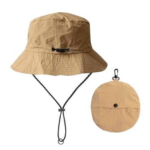 Splash-Proof Packable Bucket Hat for Men Women Lightweight Foldable Fishing Hiking Sun Hat with Adjustable Chin Strap - color: Khaki