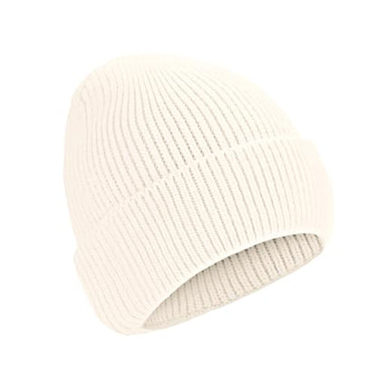 Beanie for Men Women Cuffed Thick Knitted Skull Cap Unisex Winter Hat - color: Milk White