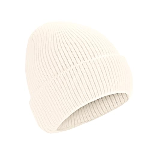 Beanie for Men Women Cuffed Thick Knitted Skull Cap Unisex Winter Hat - color: Milk White