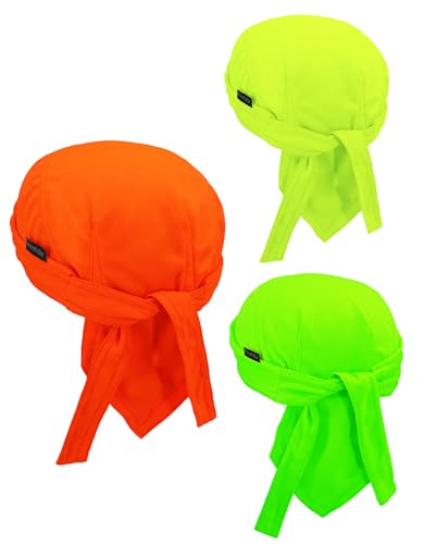 Do Rags Cycling Caps Helmet Liner Doo Rag Motorcycle Bandana Hat Sweat Liner Skull Caps Dew Rags for Men and Women - color: Neon Set