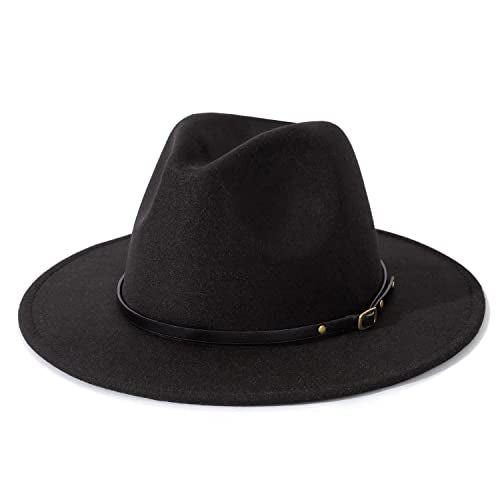 Lisianthus Women Belt Buckle Fedora Hat - color: Black
