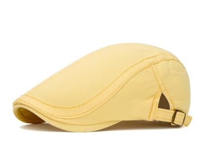 QHFHULV Newsboy Cap for Men Cotton Flat Gatsby Ivy Golf Cabbie Driving Hat - color: Light Yellow