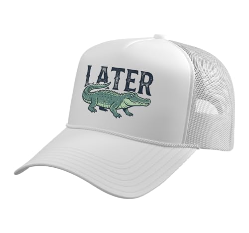 Later Alligator Trucker Hat with Adjustable Mesh Back - color: White