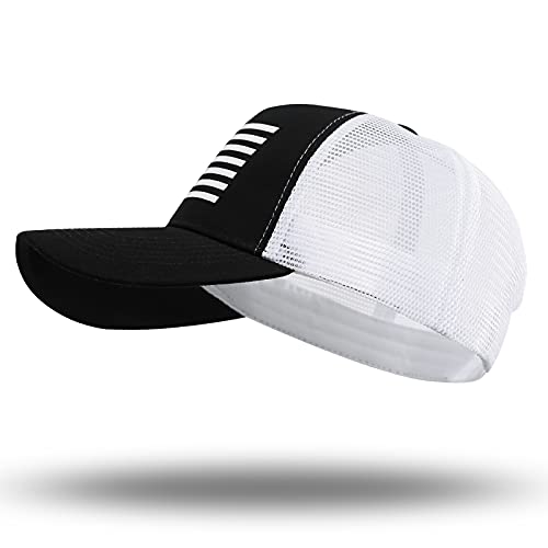American Flag Trucker Hat - Snapback Hat, Baseball Cap for Men Women - Breathable Mesh Side, Adjustable Fit - for Casual Wear - color: Black/White