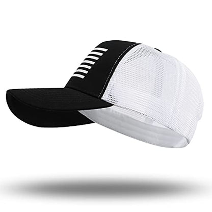American Flag Trucker Hat - Snapback Hat, Baseball Cap for Men Women - Breathable Mesh Side, Adjustable Fit - for Casual Wear - color: Black/White