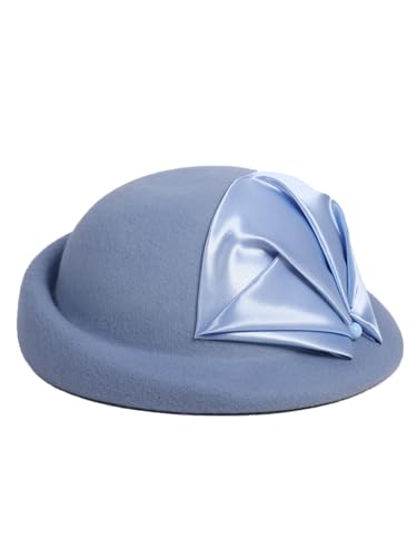 Light Blue Wool Felt Beret Fascinator Hat For Women Ladies Femme With Bead