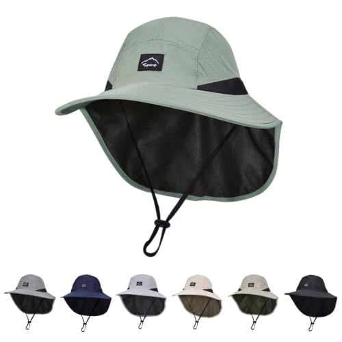 ZOORON Kids Sun Hat with Neck Flap Beach Fishing Bucket for Boys Girls - color: Army Green