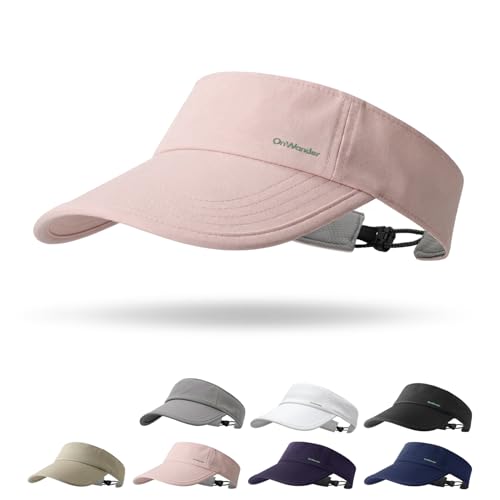 Sun Visor Hats for Women Men - Wide Brim Quick Dry Adjustable Hat - color: Pink