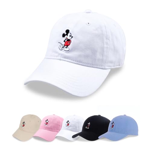 Disney Mickey Mouse Embroidered Cotton Adjustable Dad Hat with Curved Brim - color: White Washed