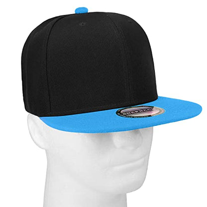 Falari Wholesale 12 Pack Snapback Hat Cap Hip Hop Style Flat Bill Blank Solid Color Adjustable Size - color: 12-pack Black/Turquoise