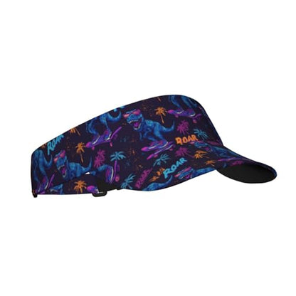 Sports Sun Visor Hat for Men Women, Adjustable Breathable Golf Tennis Cap - color: Roaring Dinosaur