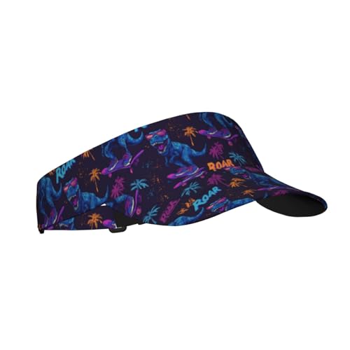 Sports Sun Visor Hat for Men Women, Adjustable Breathable Golf Tennis Cap - color: Roaring Dinosaur