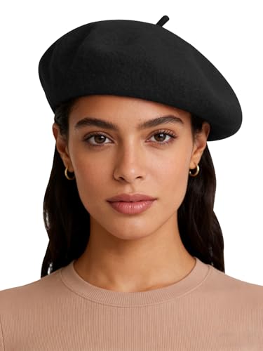 Sumolux Women Beret Hat Vintage French Solid Color Classic Winter Cap - color: Black