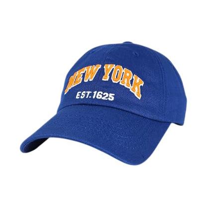 E BY ELIDAN NY Dad Hat, New York EST.1625 Cotton Baseball Cap Women & Men - color: Royal Blue Orange