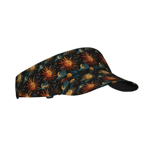 Sports Sun Visor Hat for Men Women, Adjustable Breathable Golf Tennis Cap - color: Sun and Moon