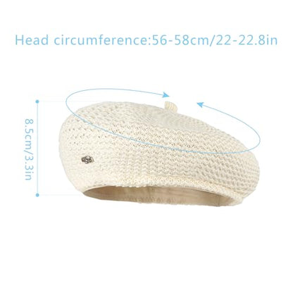 Women Summer Straw Woven Sunhat Classic Beret Artist Painter Sun Hat Cap - color: B Beige White