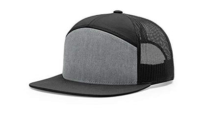 Richardson 168 Hi-Pro 7 Panel Adjustable Snapback Trucker Mesh Back Cap - color: Heather Grey/Black
