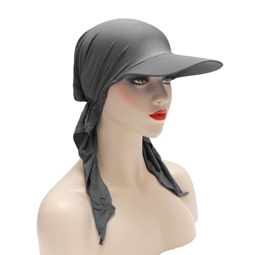 ZLYC Chemo Headwear for Women Brim Visor Head Scarf Pre Tied Headwraps Lightweight Skull Cap - color: Solid Gray