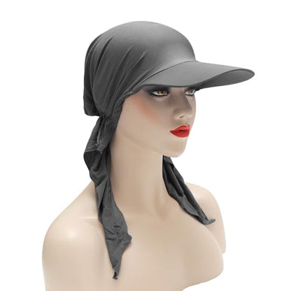 ZLYC Chemo Headwear for Women Brim Visor Head Scarf Pre Tied Headwraps Lightweight Skull Cap - color: Solid Gray