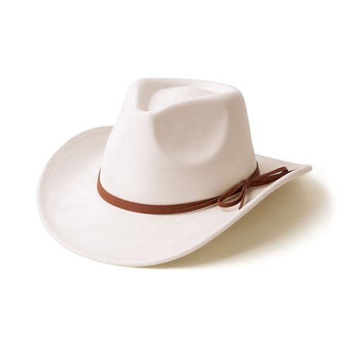 Suede Cowboy Hat for Women & Men Classic Western Hats - color: White