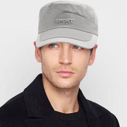 Cadet Army Cap Mesh Quick Qry Flat Top Cap Military Hat for Men Women - color: Light Gray