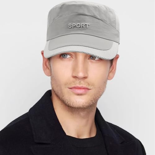 Cadet Army Cap Mesh Quick Qry Flat Top Cap Military Hat for Men Women - color: Light Gray