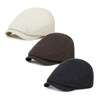 3Pcs Men's Newsboy Caps Cotton Cooling Hat Adjustable Flat Cap for Men - color: S2-coffee+beige+black