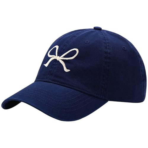 Unisex Bow Embroidery Baseball Cap Adjustable Outdoor Mom Sun Hat - color: Navy