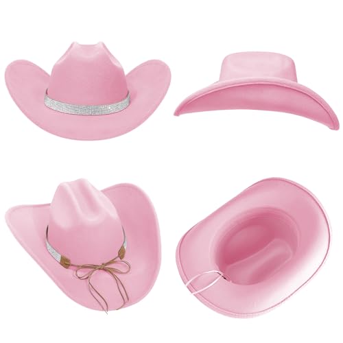Cowboy Hats for Women and Men with Wide Brim Felt Western Hats for Cowgirls and Cowboys - color: Pink