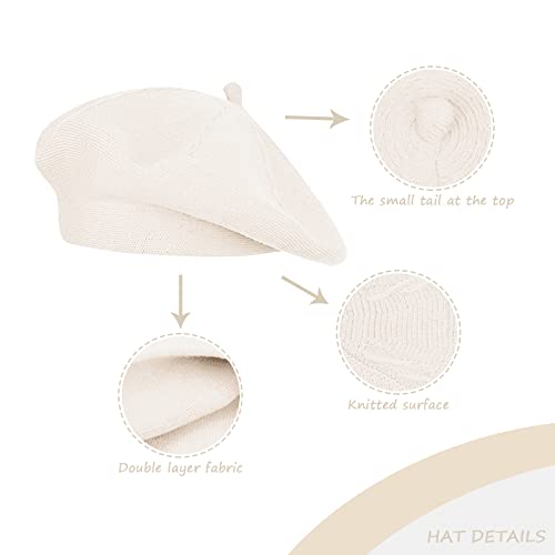 Gllutt Beret Hat French Style Stretchy Knitting Solid Color Both Side Usable - color: White