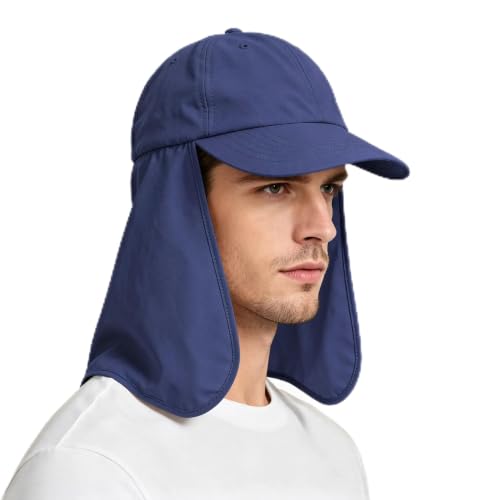 Solaris Mens Sun Hat Neck Flap 2 in 1 Foldable Waterproof UPF 50+ Baseball Cap Fishing Hiking Outdoor - color: #5 Blue