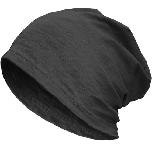 100% Cotton Thin Summer Slouchy Beanie Hat for Women Men Chemo Cap - color: 1pc Black, size: Large