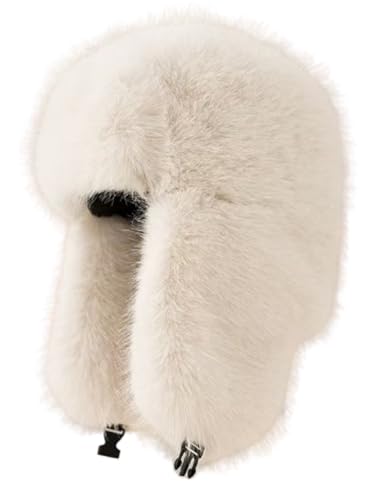 Women's Trapper Hat Faux Fur Winter Hats Fuzzy Russian Hat with Buckle Trooper Warm Ski Cycling Ear Flap Hat 2025 - color: B White