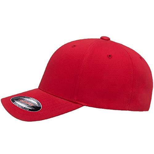 Flexfit 5001 Standard Cotton Twill 6-Panel Fitted Baseball Cap - color: Red, size: Large-X-Large
