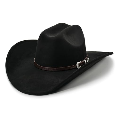 FLUFFY SENSE. Cowboy Hat for Women and Men with Shapeable Wide Brim - Felt Cattleman Western Hats for Cowboys and Cowgirls - color: Raven Black, size: Medium