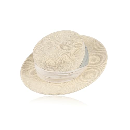 2026 Japanese Style Flat Top Straw Hat for Women, Twisted Ribbon Wide Brim UV Protection Sun Hat, Beach Vacation for Travel - color: White