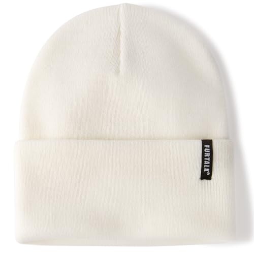 FURTALK Beanie Hat for Men Women Winter Hats for Women Men Soft Warm Unisex Cuffed Beanie Knitted Skull Cap - color: Cream White