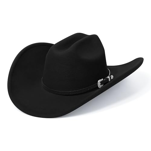 Cowboy Hats for Women and Men with Wide Brim Felt Western Hats for Cowgirls and Cowboys - color: Black